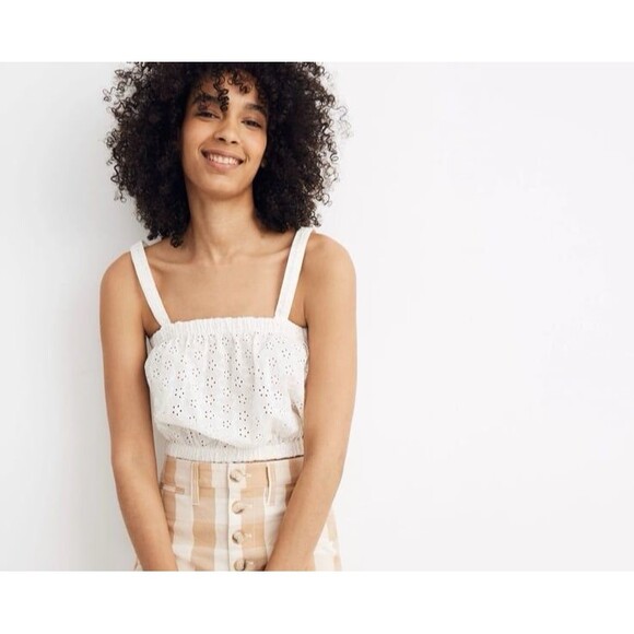 Madewell‎ Ivory Eyelet Crop Top Size Large - Picture 1 of 7